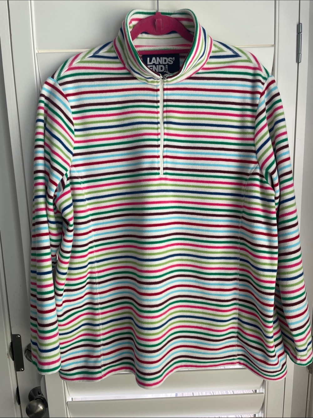 Lands' End plus size women's striped fleece pullover jacket sweater top